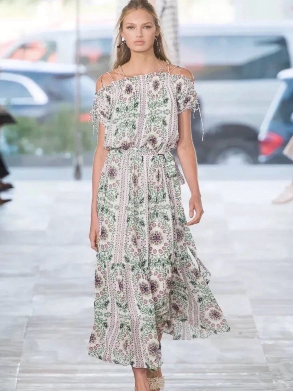Tory Burch Asilomar Garden Party Printed Silk Belted Midi Dress